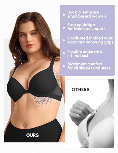 Image of FallSweet Push Up T Shirt Bra for Small Chested Women Underwire Plunge Padded Add Two Cup Bra