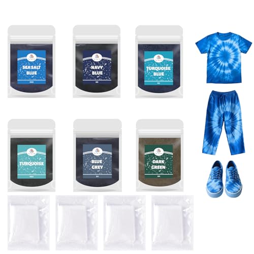 Canollo Textilfarbe, 6 Farben 10g Textil Farbpulver, DIY Creative Art Fabric Paint, Stoffmalfarbe Batikfarben Set, Tie Dye Kit, Waschfes Stoff Batik Set für Kleidung, Taschen und allen Stoffen(Blau)