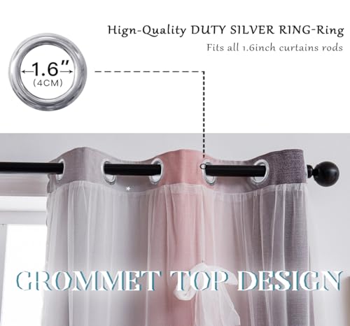 Image of Yancorp Curtains for Girls Bedroom Kids Room Rainbow Curtains Nursery Curtain 63 inches Length Grommet Rainbow Color Decor for Playroom (Pink Grey, W34 X L63)