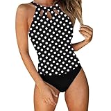 Maillot De Bain Femme 2 Pieces Vintage Ensemble Chic Et Elegant Push Up Bleu Gainant Ventre Plat Taille Haute Shorty Nue Maillots Deux Pièces Tankini Bikini Forte Poitrine Ronde Jupette String