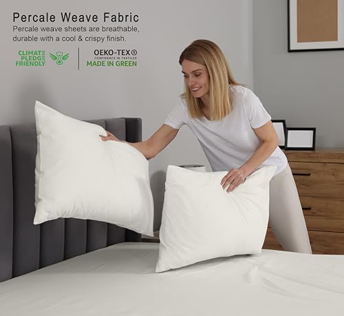 RUVANTI 100% Cotton Sheets Queen Size Set, 4 Pieces, Soft & Breathable Percale Weave Bedding, Deep Pocket 16", Hotel Standard, Crisp Cool Feeling, Durable, Perfect Dyed Bed Sheet, Ivory