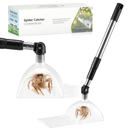 Saillong 1 Pack Large Spider Catcher with Extendable Handle & 180 Rotating Head Contactless Spider Grabber Removes Release Spiders and Flies for indoor use Bug Container for Safely Capturing Spiders