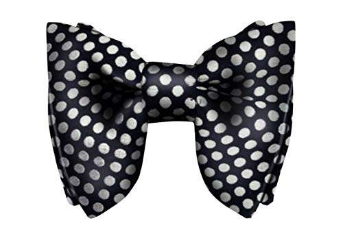 FERUCCI Mens Oversized Bow Tie - Tuxedo Black Silk Bowtie with White Polka Dot Big Bow tie (one Size)