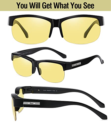 DUCO Night Vision Driving Glasses Fit Over Glasses for Men and Women Anti Glare Polarized Yellow Nighttime Lens3