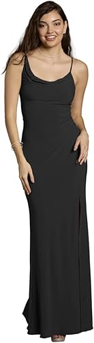 David's Bridal Jersey Sheath Dress with Asymmetrical Straps, Women's Size M, Bla