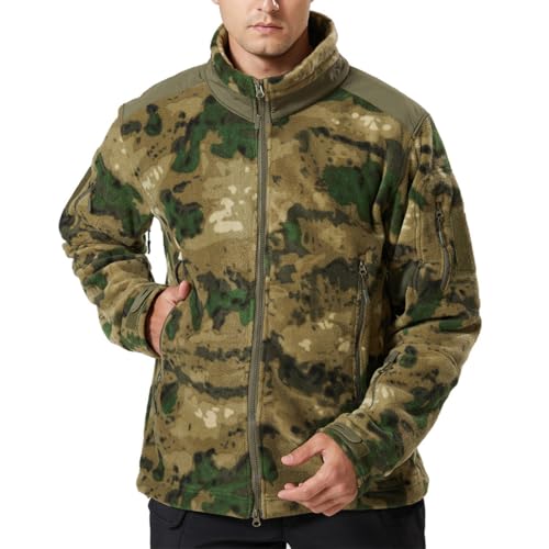 LANGWEI Camo1,S,Giacca in Pile Mimetico da Uomo, con Cerniera Completa Morbida E Calda Copertura Softshell da Caccia