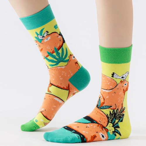 Image of 2 Pairs Cartoon Animal Crew Socks Fun Cotton Mid Calf Socks for Women