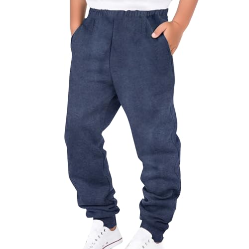 Boys Solid Sweatpants Cotton Elastic Waist Joggers Pants Kids Baggy Casual Warm Pants Fall Winter Padded Trousers