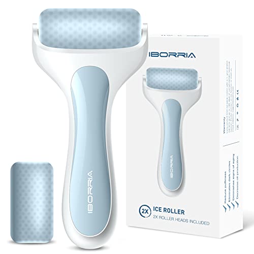 IBORRIA Ice Roller for face, Ice Face Roller with 2X Roller Heads for Long Lasting Cold, Ice Roller for Face & Eye Puffiness Relief, Face Massager Roller for Migraines (Blue)