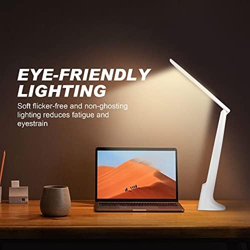 ASOOLL LED Desk Lamp 3 Lighting Choices Touch Sensitive Control Foldable Bedroom Reading Lights with USB Charging Cable(White)