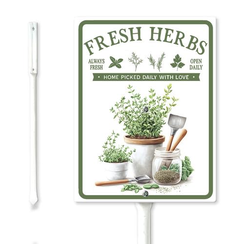 Geroclonup Fresh Herbs Yard Sign with Metal Stakes 17.5x22cm Rustproof Sturdy Aluminum Lawn Signs Yard Stand for Garden Backyard Outdoor Decorations Herb Garden Sign