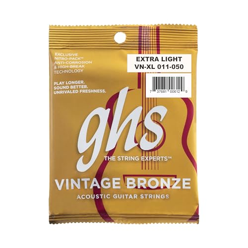Corde Per Chitarra Acustica GHS VN-XL Vintage Bronzo &ndash; Calibro 11-50, Fatte In USA