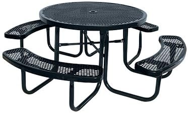 46" Round Thermoplastic-Coated Metal SuperSaver Commercial Picnic Table - Portable/Surface-Mount - Black