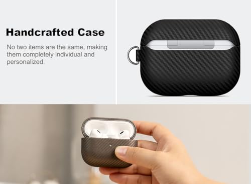 Image of Haobobro Leather Case - for AirPods Pro 3 Case Cover with Keychain - Selected Skin-friendly Leather, Carbon Fibre Texture, Handmade Shockproof Hard Cover for AirPods Pro 3rd Generation Earbuds - Black