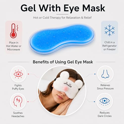 Image of Jenna Sleeping Eye Mask for Sleeping for Women Sleep Mask Blind Fold Eye Cover for Sleep Soft Plush Frog Eye Mask for Kids and Adults Eyemask Lightweight & Durable (FurHelloWhite-Gel)