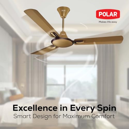 Image of POLAR Corvette Anti-Dust Ceiling Fan - Birken Gold Brown Finish | 1200MM 1 STAR Rated Ceiling Fan For Home & Bedroom With Optimum Low Voltage Operation | 53 Watt Fan With 220CM Airflow