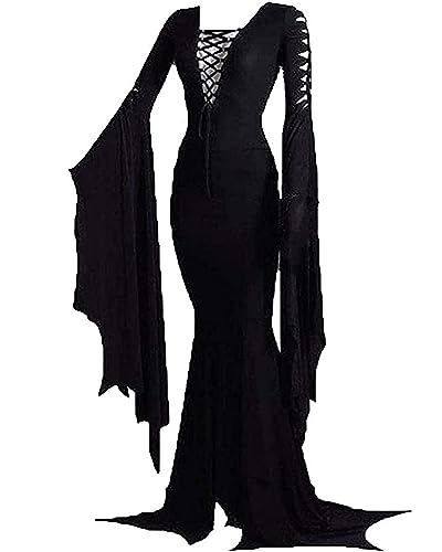 Robe de sorcière gothique noire à lacets pour Halloween et soirée déguisée