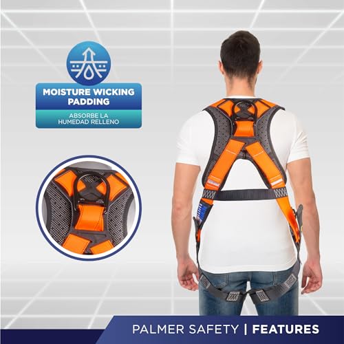 Image of Palmer Safety Full Body Harness with 5 Point Adjustment, Dorsal D-ring, Grommet Legs, Two Side D Rings, and Fall Indicators