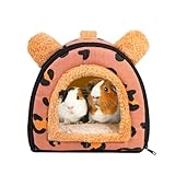 Pantula Guinea Pig Bed House - Cave Cozy Large Hamster Small Animal Beds Hideout with Removable Pad for Hamster Rabbit Hedgehog Chinchilla Bearded Dragon and Ferret (Pink Leopard) - Image 1