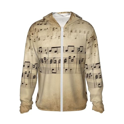 UPF 50+ Light Jacket Full Zip Sun Protection Hoodie for Women Men Long Sleeve Music Notes on Old Paper Sun Shirts Black