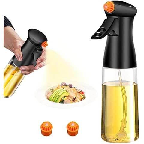 AHOUGER Oil Sprayer, 210 ml Oil Spray Bottle, Glass, Vinegar Splasher, Oil Dispenser with 3 Nozzles, Ultra-Fine Mist Design, Perfect for Hot Air Fryers, Grilling, Baking, Salads Cover