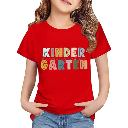 Boys Girls Graphic Print Tee Shirt Kids Round Neck Casual Basic Short Sleeve T Shirts Teens Cute Trendy (Red, 2-3 Years)
