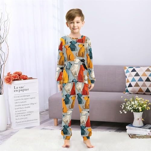Long Sleeve Pajama Set for Girls Boys,Colorful Dogs Sitting Together Comfy Crewneck Sleepwears,Soft Kid's Homewear Clothes Underwear Sets 8T4