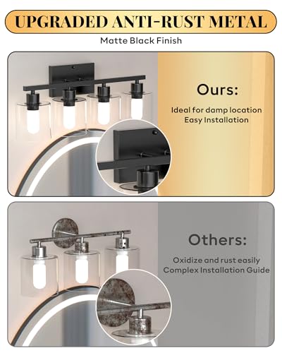 Image of Bathroom Vanity Light Fixtures 4-Light Black Wall Sconce, Brushed Nickel Mirror Light with Clear Glass Shade, Easy Install Bedroom Hallway Lighting, E26 Base