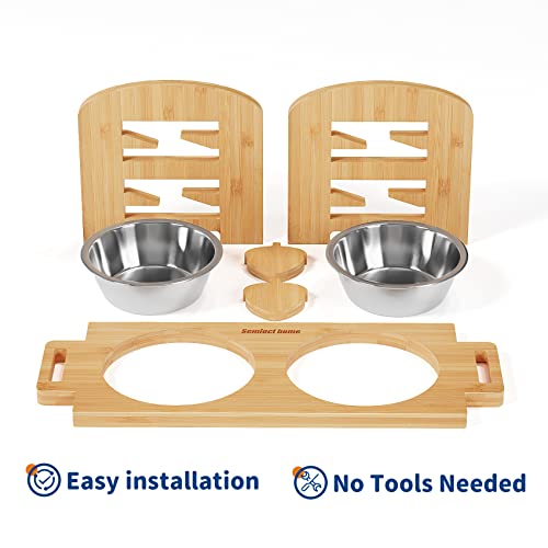 Semiocthome Bamboo Elevated Cat Food Bowl With 6 Adjustable Heights, 15° Tilted Cat Food And Water Bowl Set, Raised Cat Food Stand With 2 Stainless Steel Bowls, Cat Dishes Suitable For Small Pets #TOP4