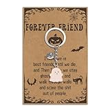 JIOMULIG Best Friend Keychain Gifts for Women Funny Pink Ghost Keychain with Card Halloween Birthday Gifts for Bestie Soul Sister Bff Forever Friend Couple Long Distance Friendship Gift Ideas