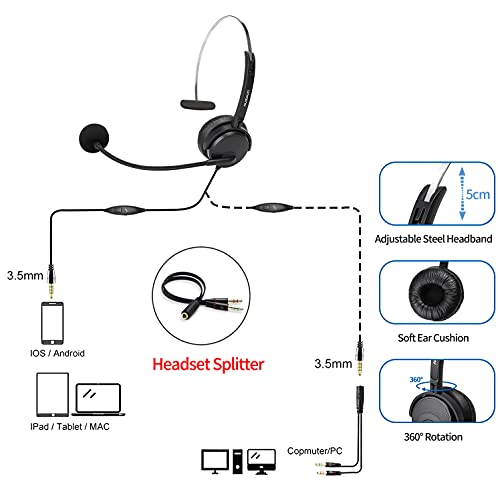 Ausdom 3.5Mm Wired Headset With Noise Cancelling Mic, Bh01 Pc Business Headset With Volume, Call Controls For Phone Laptop Computer Mac Iphone Call Center Home Office (With Y-Adapter) #TOP1