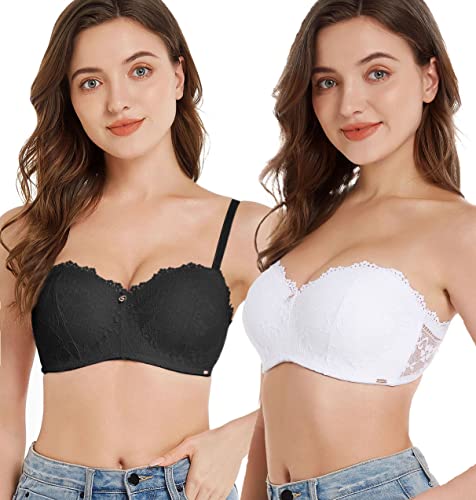 SHEKINI BH Damen Trägerloser BH mit Bügel Spitze BH Rückenfrei Bandeau...