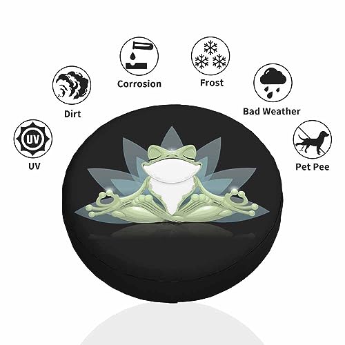 Image of Frog Spare Tire Cover Funny Lovely Animal Sit on the Floor Closed Eyes Lotus Tranquil Green Weatherproof Universal Wheel Protectors Camper Tire Covers for Trailer Rv Travel(17 inch)