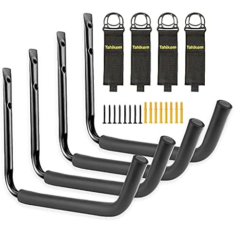 Tahikem 4 Pcs Kayak Rack Wall Mount, Canoe Hanger Hooks, Kayak Storage Hook, Garage Hanger Ladder Brackets, for Hanging Outdoor Beach Folding Chair Bicycle Surfboard Snowboard Paddle Board - Black Cover