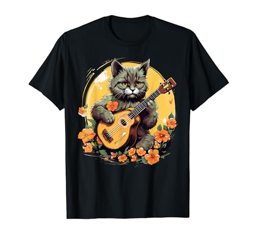 Music Cat Guitar Cat Playing Ukelele Guitar Camiseta