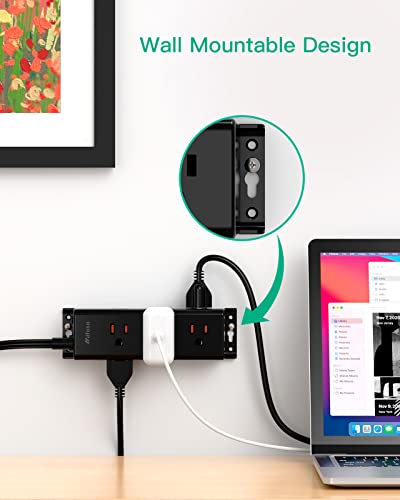 Image of mifaso Surge Protector Power Strip - mifaso 8 Outlets 4 USB (2 USB C) Charging Ports (WHT) (Black -, 3.04 m)