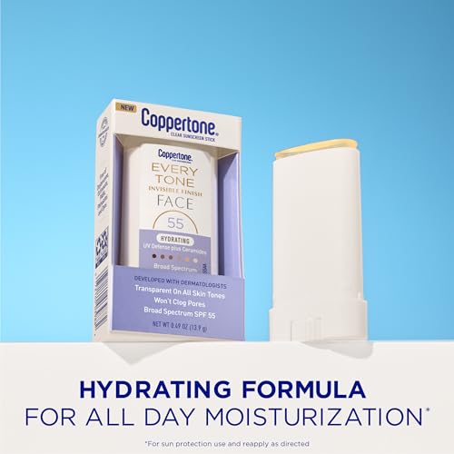 Image of Coppertone Every Tone Invisible Face Sunscreen Stick SPF 55, 0.49 OZ