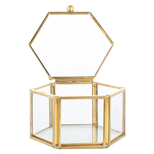 ORFOFE 軽奢六角形合金フレーム透明ジュエリーディスプレイボックス 小物収納ケース ネックレス イヤリング用オーガナイザー ホーム用ジ
