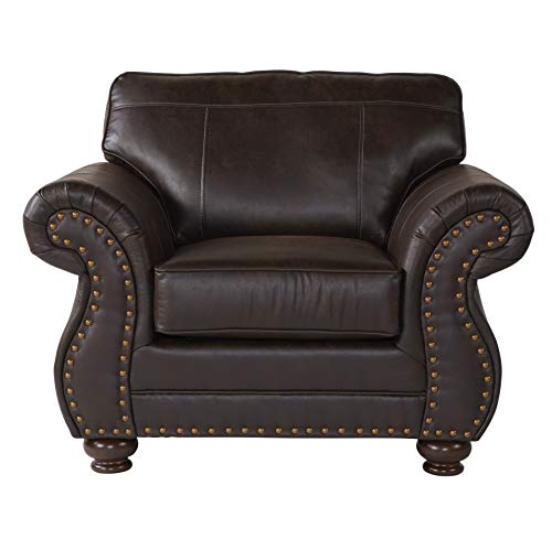 Roundhill Furniture Leinster Faux Leather Armchair with Antique Bronze Nailheads in Espresso
