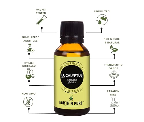 Image of Earth N Pure Eucalyptus Essential Oil | 100% Pure & Undiluted | Steam Distilled | Easy Breathing, Muscle Comfort & Mental Clarity | Vegan & Cruelty-Free | 30ml