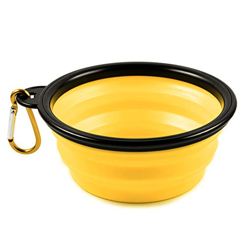 PhoneNatic Foldable Silicone Dog Bowl in Yellow, Travel Bowl for Dogs and Cats with Carabiner, S, Yellow, 350 ml, 60014331