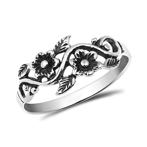 AeraVida Blooming Wild Floral Vine .925 Sterling Silver Band Ring | Wild Floral Silver Rings | Vine Band Ring Silver for Women | Comfort Fit USA Sizes 4-13 | Silver Ring Jewelry