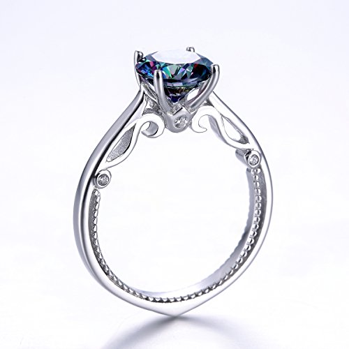 925 Sterling Silver Rings 8x8mm Simulated Mystic Rainbow Topaz Promise Ring | Solitaire Ring | Stackable Rings for Women | Silver Rings for Women3