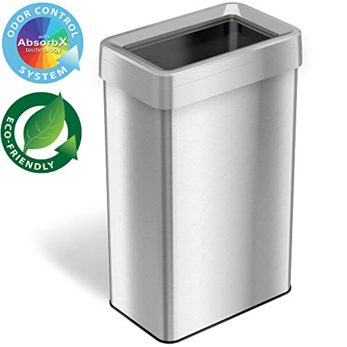 iTouchless 21 Gallon Dual-Deodorizer Open Top Trash Can Rectangular Shape, Commercial Grade Stainless