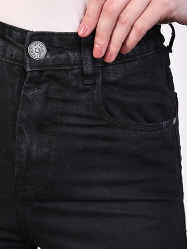 Image of Urbano Fashion Women's Black Regular Fit Wide Leg Washed Jeans