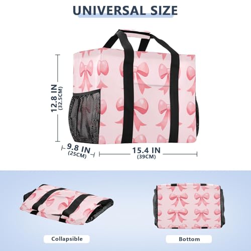 YETTASBIN Bow Pink Large Foldable Travel Tote Bag, Lightweight Waterproof Swim Pool Bag with Handles & Pocket for Beach Outdoor, Reusable Grocery Bag for Kitchen, Shopping3