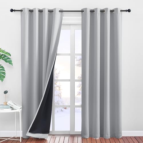 PONY DANCE Cortinas Dormitorio Grises Termicas Aislantes Frio y Calor Cortinas 100% Opacas de Dobles 2 Piezas 140x245 CM para Salon Habitacion Matrimonio, Gris Claro