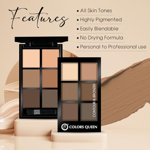 Image of Colors Queen Contour & Bronzer Palette | Matte Finish & Long Lasting Formula | Easy to Blend, Creamy Texture, Lightweight Contour and Bronzer Palette for Face Makeup (Shade - 03, 17g)