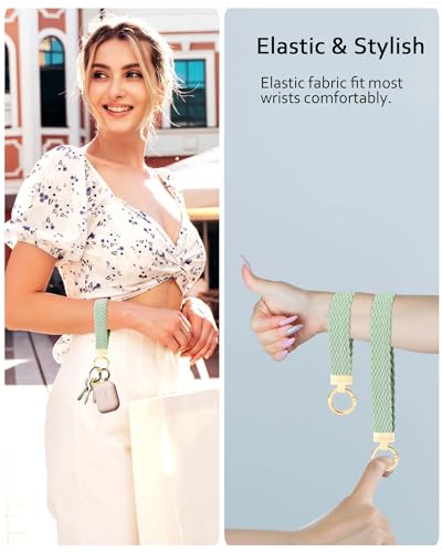Image of WEESMILE Keychain Wristlet, Stretchy Key Chain for Car Keys with 2 Keyrings and D ring, Cute Wrist Lanyard for Women Men
