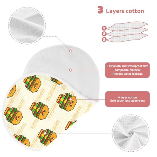 Pixel Burger Pattern Muslin Burp Cloths for Baby 4-Layer Absorbent Cotton Large 22" x 11" Soft Spit Up Rags for Newborns Boys Girls, 2 Pack3